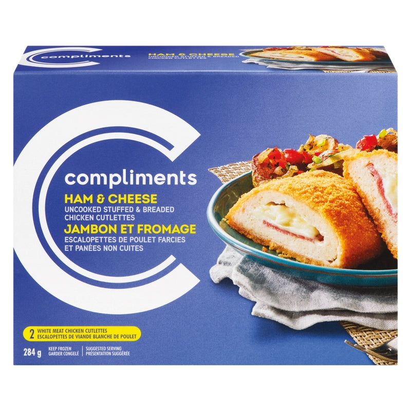Compliments Ham & Cheese Uncooked Stuffed & Breaded Chicken Cutlettes, 2 ct [284g]