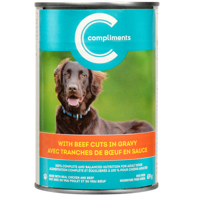 Compliments Canned Dog Food Beef Cuts in Gravy 624g