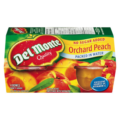 Del Monte Diced Peach Cup Water No Sugar Added [4pk]