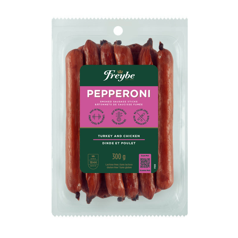 Freybe Turkey & Chicken Pepperoni Smoked Sausage Sticks, 300 g