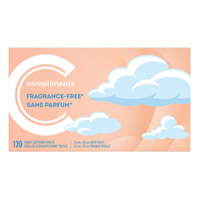 Compliments Fragrance Free Fabric Softener Sheets, 120 ct [120pk]