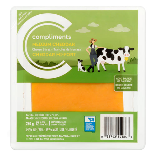 Compliments Cheese Slices Medium Cheddar [230g]
